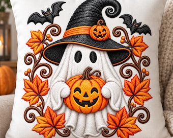 Sztuczny duch Halloween PNG Wiedźma Dynia Jesienne liście Fałszywy plik cyfrowy gotowy do druku Plik PNG na koszulkę i poduszkę