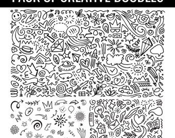 Elementy grafiki liniowej DOODLES - Doodles Svg PNG - Projekty grafiki wektorowej Doodles Seamless Graphics Bundle do natychmiastowego pobrania
