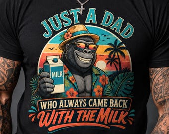 Zabawny retro Bigfoot Papa PNG, Po prostu tata, który wrócił z mlekiem, Mem o gorylu i Sasquatchu w stylu vintage, Prezent na Dzień Ojca, Pobieranie cyfrowe