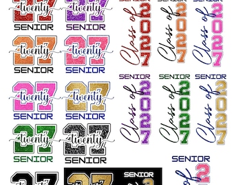 Pakiet PNG dla absolwentów 2027, Klasa 2027 Svg, Ukończenie szkoły średniej 2027 w formacie PNG, Projekt koszulki z brokatem w stylu preppy 2027, Absolwent szkoły średniej w formacie PNG