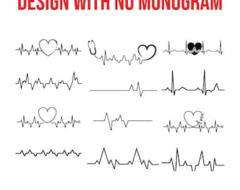 Pakiet plików SVG Png Pdf z monogramem bicia serca, plik SVG Png Pdf z biciem serca, clipart bicia serca, opieka zdrowotna, plik do cięcia pielęgniarek SVG