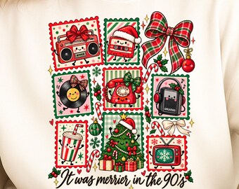 Retro 90s Christmas PNG, Wesoło było w latach 90. Grafika na kasecie, Projekt koszulki świątecznej w stylu vintage, Nostalgiczna sublimacja świąteczna