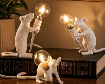 Lámpara de escritorio de resina con forma de ratón, luz nocturna minimalista nórdica con forma de animal.