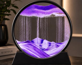 Konstbild med rörlig sand, timglas med djuphavssandlandskap, 3D-rund glaskonst med kvicksand, rörelsedekoration för skrivbordsterapi, inflyttningspresent