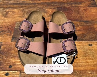 Birkenstock Arizona Big Buckle Sandals | Mauve Pink Bling Sandals, Hand-Crystallized Statement Piece, OOAK
