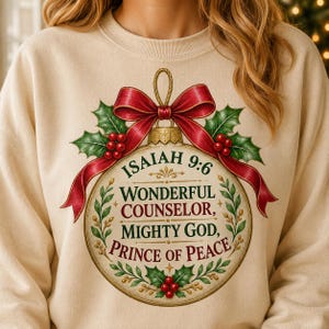 Isaiah 9:6 DTF Transfer | Christian Christmas Ornament Bible Verse Ready to Press | Prince of Peace Scripture Holiday DTF Transfer