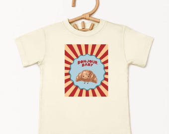 Bonjour Baby T-shirt | Söt Croissant Barnt-T-shirt | Fransk bagerioutfit