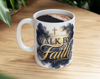 Taza "Camina por fe" / Taza de café cristiana, regalo de fe