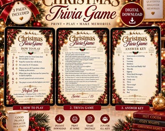 Juego de preguntas y respuestas navideñas / Cuestionario imprimible para fiestas navideñas con clave de respuestas / Descarga digital
