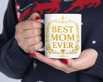 Elegante taza de café/vaso de cerámica con diseño floral dorado para mamá.
