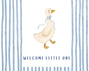 New Baby Boy Card Printable, Welcome Little One Blue Goose Card, Its a Boy Baby Shower Digital Download, Print at Home