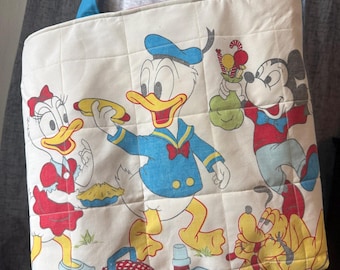 Large Quilted Mouse Tote Bag | One-of-One Bed Sheet Park or Picnic Bag | Threaded Replay Archive No. 001