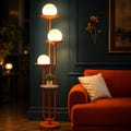 Mid-Century Modern Orange Globe Floor Lamp with Shelf, Dimmable Standing Light (Bulbs Included)