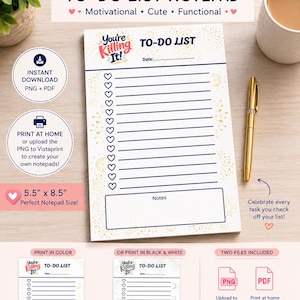 Motivational To-Do List Notepad | Daily Checklist Planner Page (Digital Download)