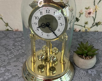 Anniversary Clock Gold Tone Glass Dome Rotating Ball Pendulum Mantel Quartz Ornate