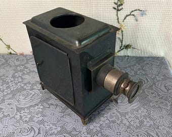 Antique Victorian Magic Lantern Projector Brass Lens Oil Lamp Stereopticon 1880s