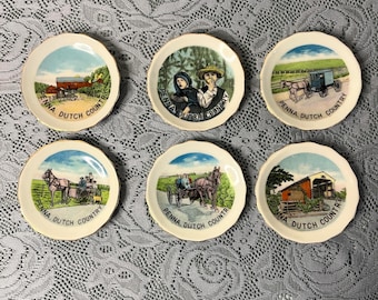 Pennsylvania Dutch Souvenir Plate Set 6 Clesco Vintage Collector Plates