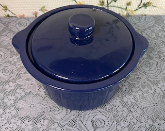 Robinson Ransbottom RRP Co Roseville Ohio Cobalt Blue Covered Casserole Bean Pot