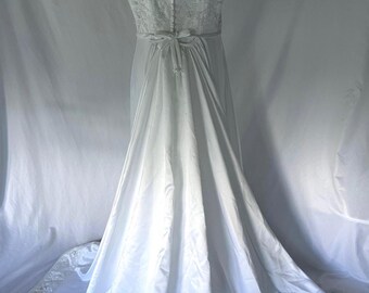 Vintage 90s Morilee Satin A-Line Wedding Dress vntg Size 12 w/ Detachable Train