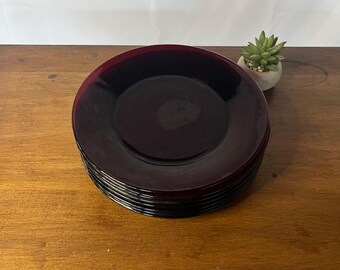 8 Vintage Ruby Red Glass Plate Charger Anchor Hocking Collectible Glassware