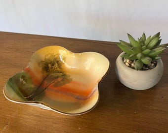 Nippon Porcelain Trinket Dish Hand Painted Landscape Sunset Tree Scalloped Gold