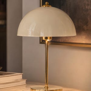 Creme Pilz Tischlampe, Designer Nachttisch Licht, Gold Akzent Beleuchtung, Minimalist Mid Century Dekor