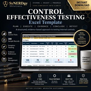 Control Effectiveness Testing Excel Template, SOX ICFR Audit Workpaper (Editable Workbook)