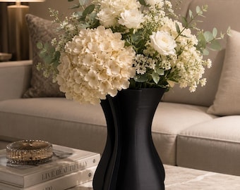 Abstrakte dekorative Vase, moderne Tischdekoration, schwarz matte Vase, einzigartiger Wohnakzent