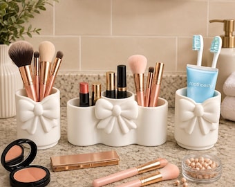 Schleife Make-up Pinselhalter Set | Eleganter Eitelkeits-Organisator, Badezimmer-Aufbewahrung