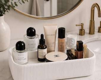 Gerippte Waschtisch Tablett | Moderne Badezimmer Organizer | Make-up & Parfüm Aufbewahrungsschale | Minimalistisches Dekor