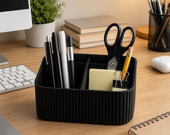 Modern Ribbed Desk Organizer – Compartment Office Storage Caddy, Minimalist Desktop Holder