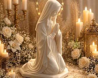 Virgin Mary Prayer Statue | White Catholic Figurine | Religious Home Decor