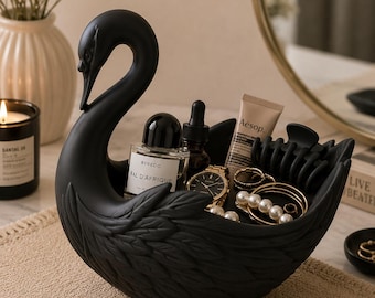 White Swan Decorative Holder | Vanity Organizer | Makeup Brush Holder | Jewelry Dish | Elegant Swan Decor | Entryway Catchall Tray