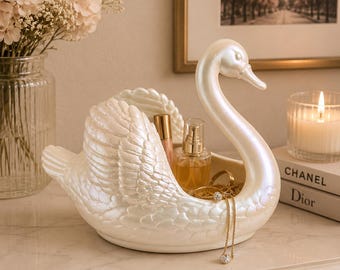 Swan Jewelry Holder, Decorative Vanity Organizer, Makeup Brush Holder, Ring Dish, Perfume Tray