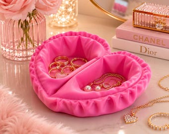 Herz Schmucktablett Organizer | Coquette Rüschen Ring Teller, Ohrringe Halter