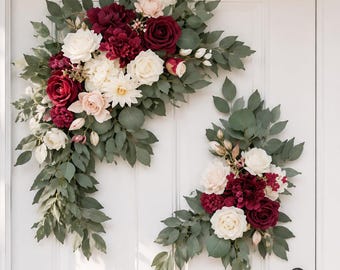 Burgundy Blush Rose Wedding Arch Flowers, 2pc Artificial Floral Swag Kit (Outdoor-Ready)