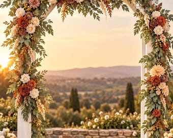 9FT Terracotta Rose Eucalyptus Garland, Wedding Arch Decor, Fall Table Runner