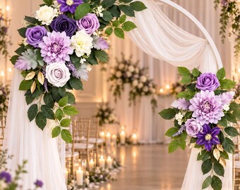 Purple Lavender Rose Wedding Arch Swag Kit, Outdoor Reception Floral Decor (2pcs)