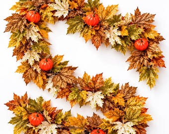 Maple Leaf Garland, Autumn Pumpkin Fall Garland, Thanksgiving Wall Hanging Decor, Harvest Home Decoration