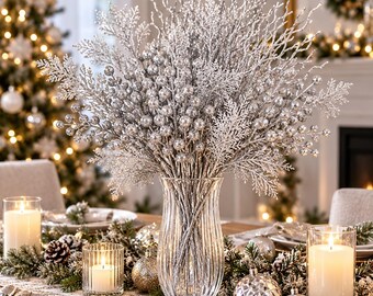Glitter Pine, Berry, Hand-Bend Branches Set (10 Pieces)
