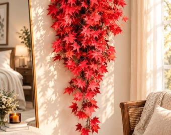 Artificial 5-Fork Maple Leaf Vine, Silk Wall Hanging, Fall Wedding Decor
