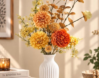 Silk Peony Dahlia Bouquet, Realistic Artificial Flowers, Wedding Home Decor (16.15in)