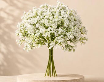 Artificial Baby's Breath Flower Pick, White Faux Gypsophila Stem, 12 Inch Floral Spray