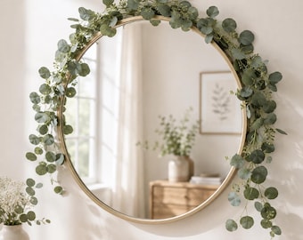 Artificial Eucalyptus Garland with White Flowers, 5.9ft Faux Greenery Vine, Wedding Arch Home Decor