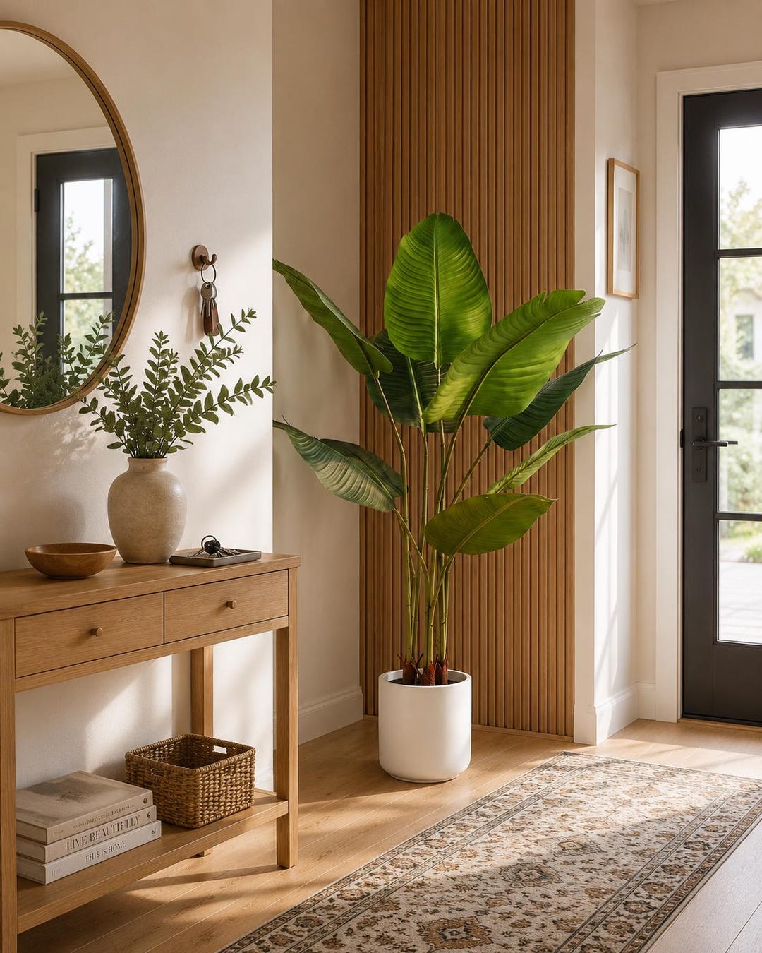 4ft Artificial Bird of Paradise Tree, Faux Potted Plant, White Pot, Tropical Home Decor