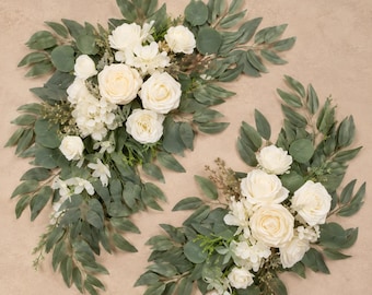 Ivory Rose Eucalyptus Wedding Arch Flowers, Artificial Floral Swag Set, Ceremony Backdrop Decor