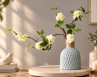 Artificial Plum Blossom Branch, Silk Cherry Blossom Stems, Vase Filler, Zen Home Decor (73cm)