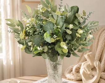 Artificial Eucalyptus Stems Set, Faux Greenery Bouquet, Realistic Silk Leaves, Home Decor