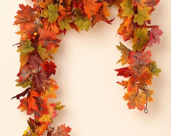 Fall Maple Leaf Garland, Halloween Thanksgiving Decor, Waterproof Fireplace Mantel Garland, Autumn Vine Decoration