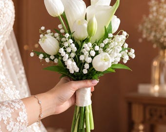 DIY Bridal Bouquet Kit (White Silk Calla Lily, Baby's Breath, Lily of the Valley)